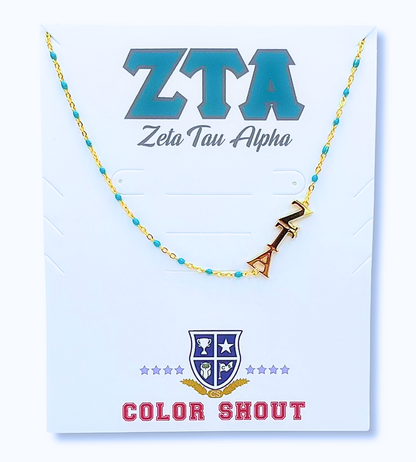 The Sorority Necklace: Side Set Greek letters on Enamel Bead Necklace: Alpha Gamma Delta