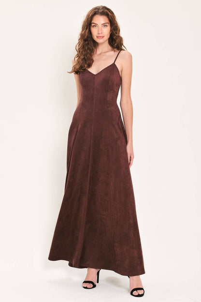 PREORDER - A faux suede maxi dress - RAISIN