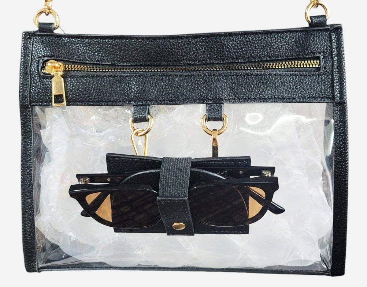 Clear Gameday Crossbody Bag Purse With Sunglasses Holder: Gold