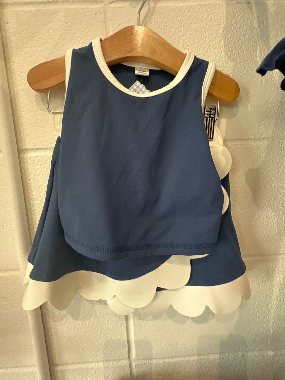Navy and white girls set with white scalloped trim