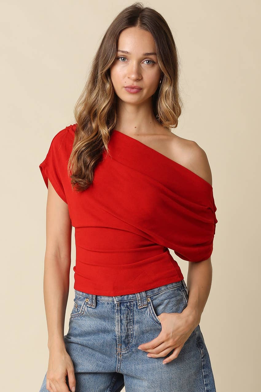 PREORDER:  Carina Draped One Shoulder Top: Black