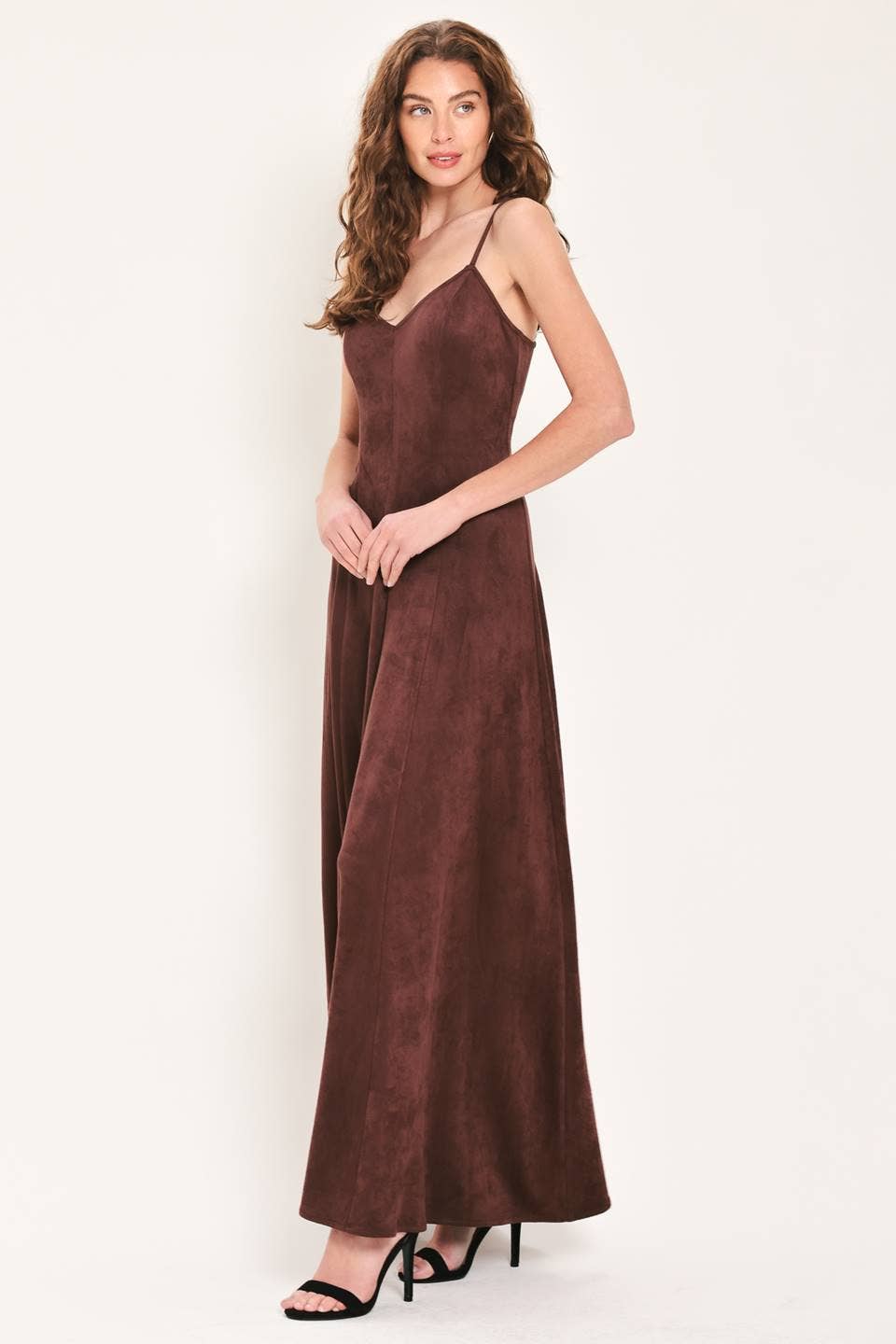 PREORDER - A faux suede maxi dress - RAISIN