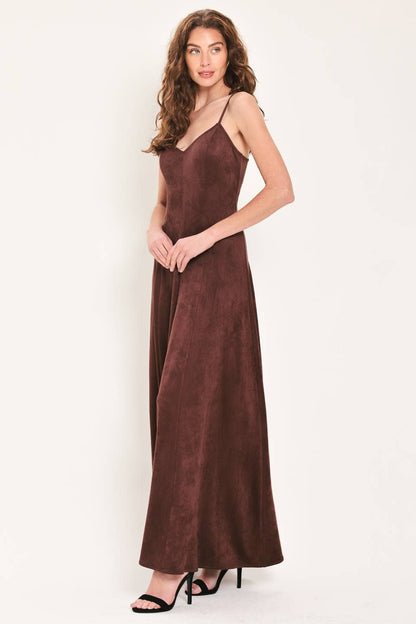 PREORDER - A faux suede maxi dress - RAISIN