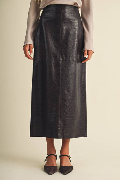 PREORDER - Croc-Embossed Pencil Skirt: Choco Fondant
