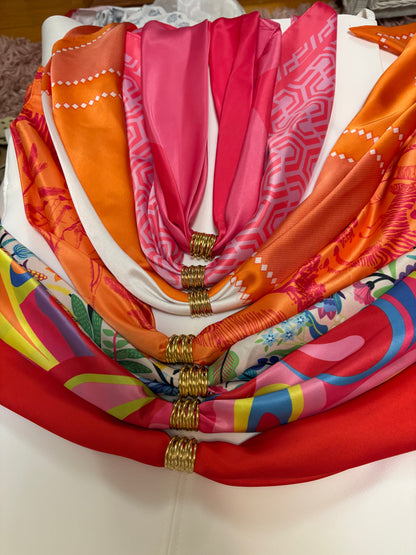 Mulberry Collective scarf with ring / cuff - hot pink : gold V cuff