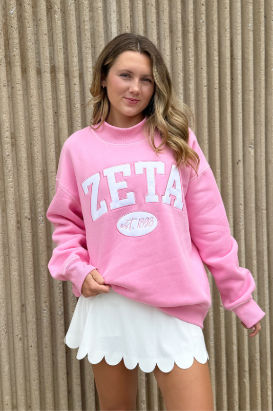 Greek Pink Established Date Mockneck Sweatshirt: PHI MU