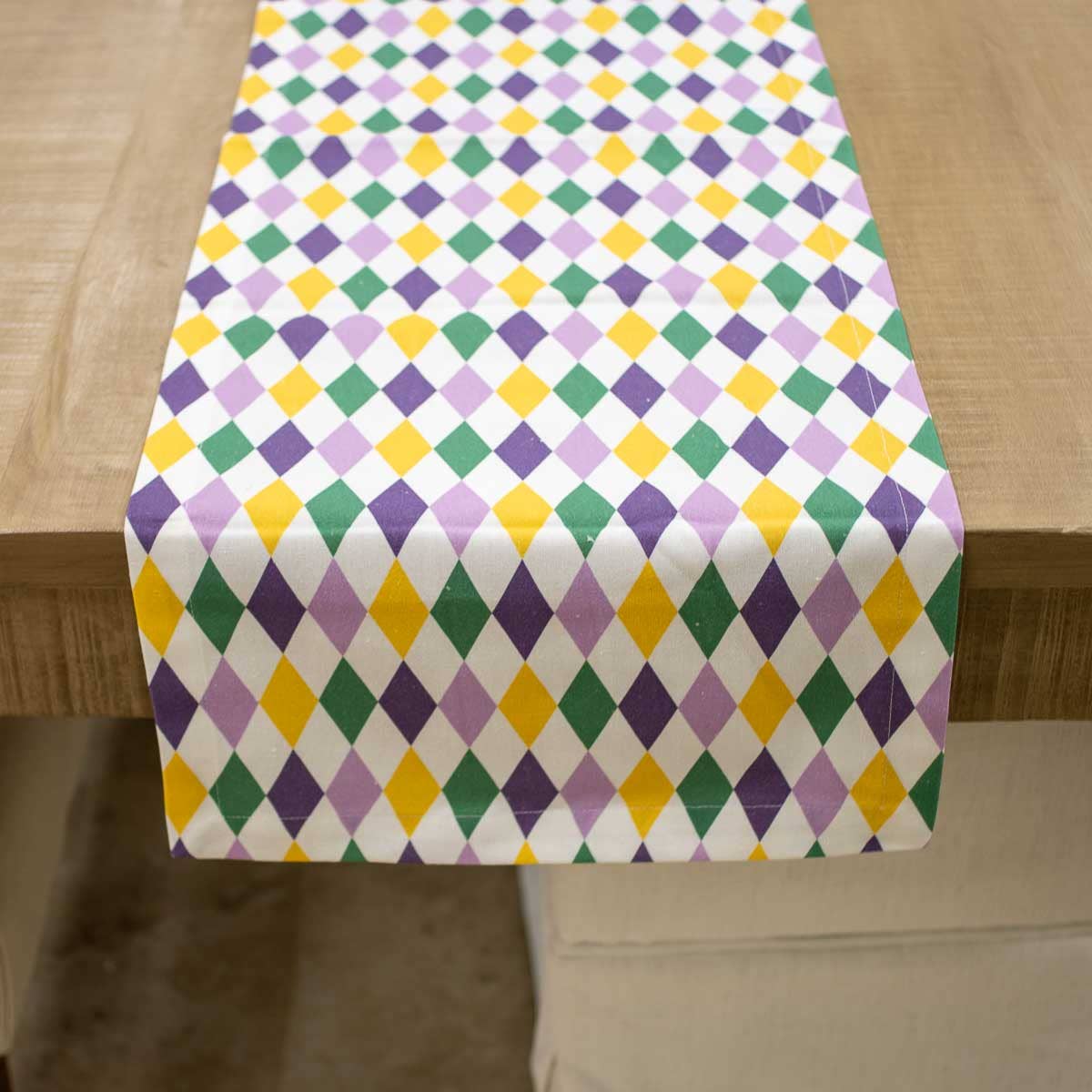 Mardi Gras Harlequin Runner   White/Multi   13x90