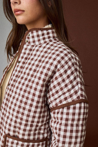 PREORDER - Gingham Quilted Jacket : BROWN