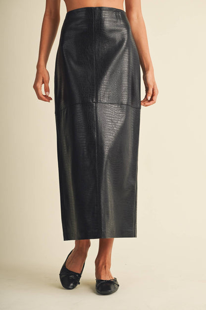 PREORDER - Croc-Embossed Pencil Skirt: Choco Fondant
