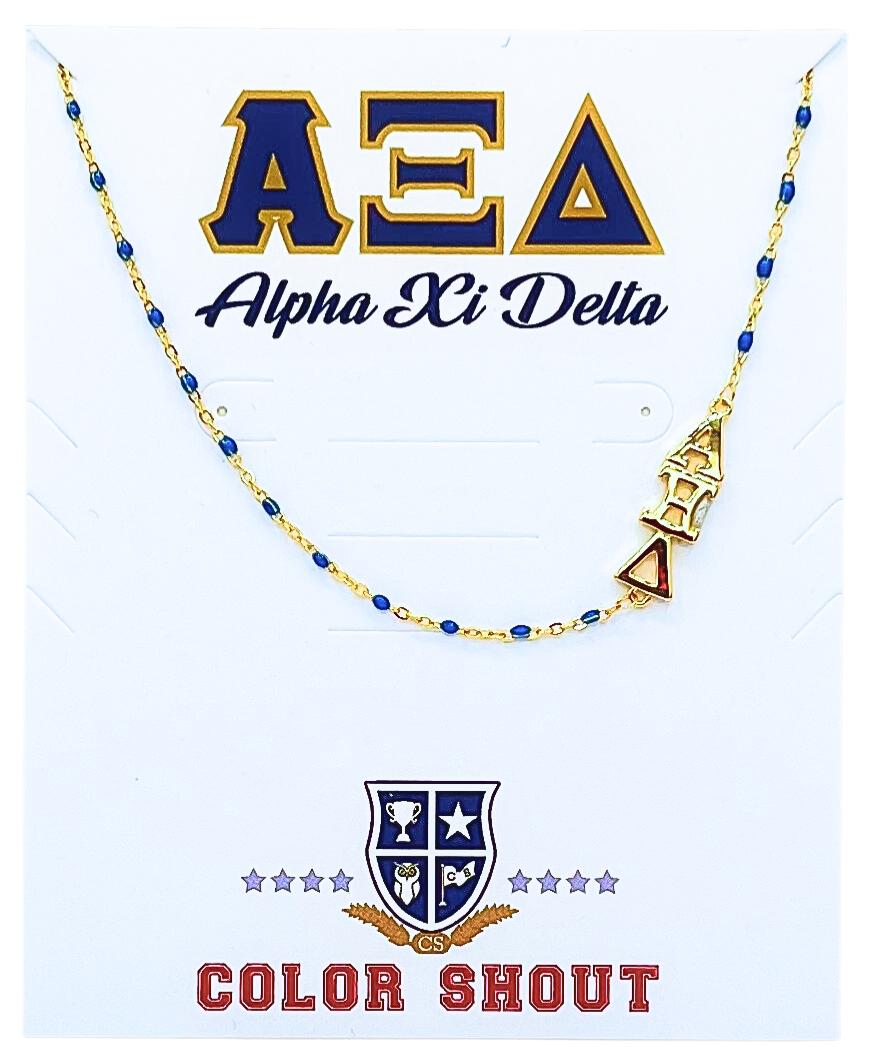 The Sorority Necklace: Side Set Greek letters on Enamel Bead Necklace: Alpha Gamma Delta
