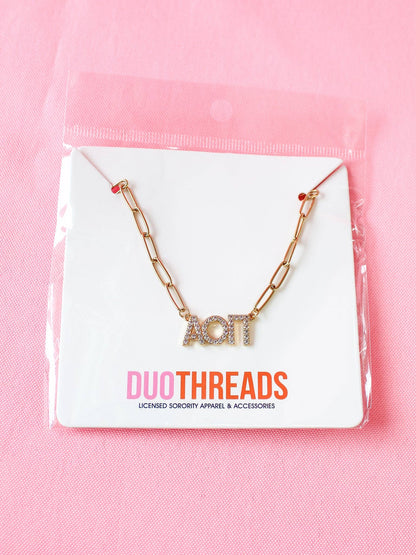 Rhinestone Sorority Necklace: ALPHA GAMMA DELTA