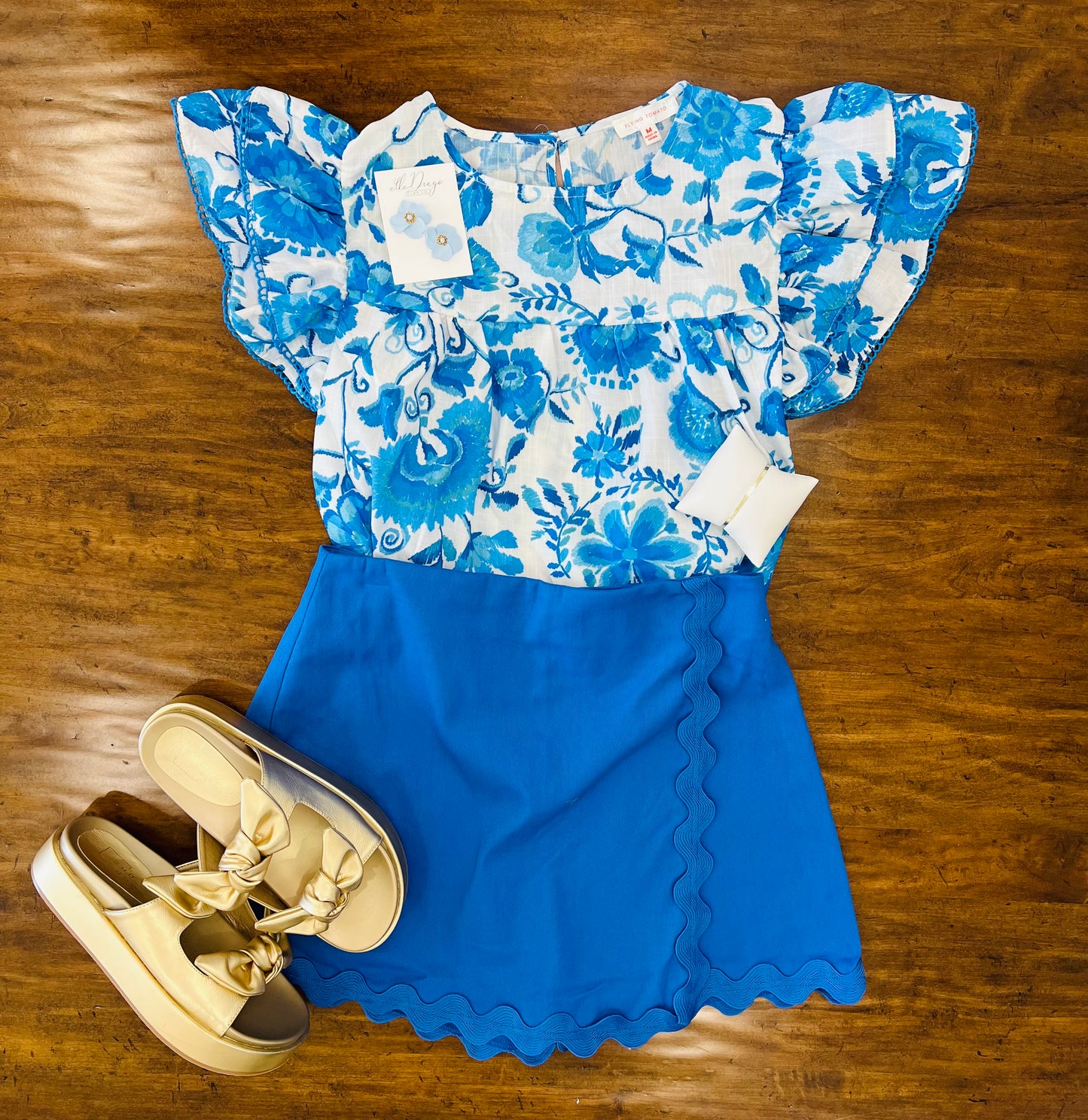 Woven Skort with scalloped ric-rac: Cobalt