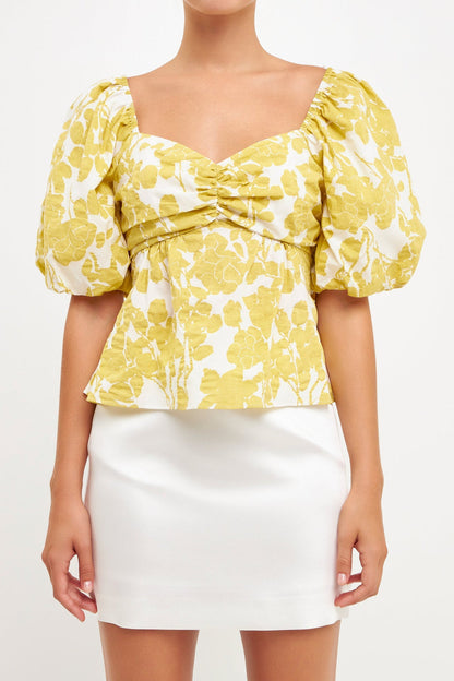 La’Ven Floral Tied Back Top / Chartreuse CLEARANCE