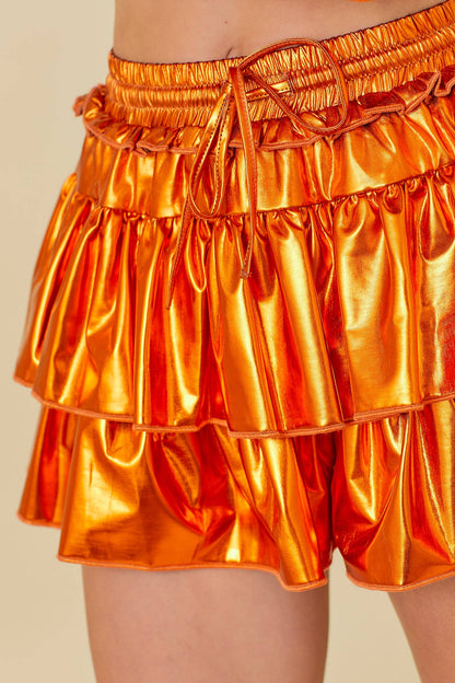 Metallic Ruffle Skort: PURPLE