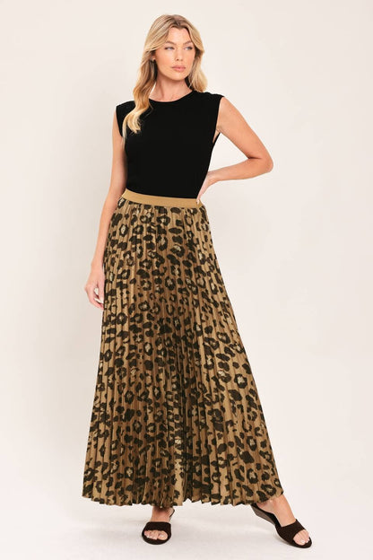 PREORDER - A printed woven pleated maxi skirt : LEOPARD