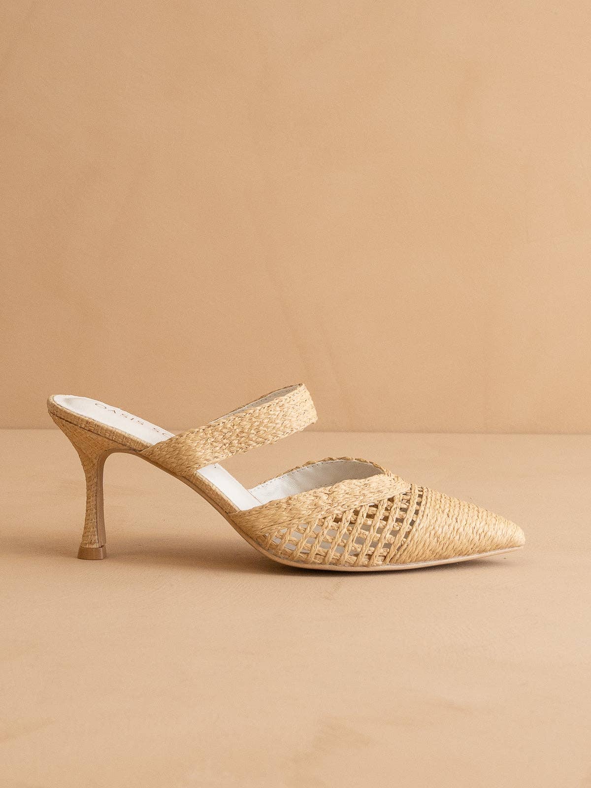 The Tia | Natural Pointed Toe Raffia Detail Kitten Heel: NATURAL