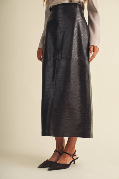 PREORDER - Croc-Embossed Pencil Skirt: Choco Fondant