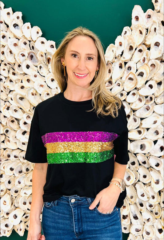 Mardi Gras soft lux tee with sequins