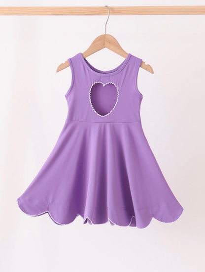 Girls Purple Scalloped Athletic Dress