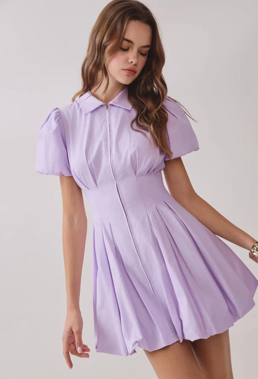 TCEC - Fit and Flare zipper front Bubble hem mini dress - LAVENDER
