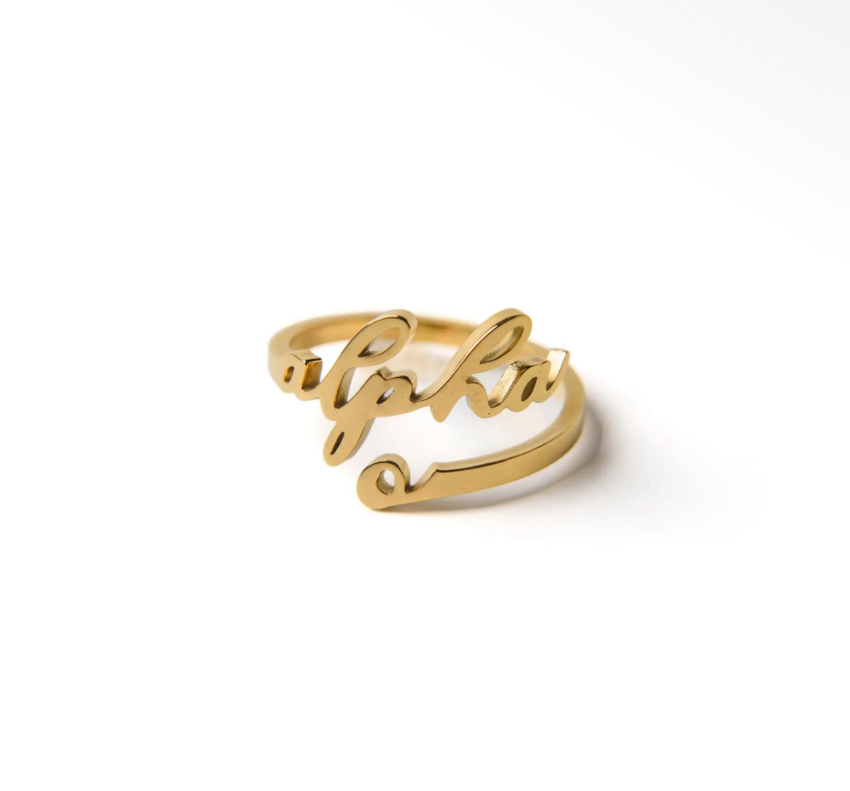 Sorority Romantic Script Adjustable Ring: Alpha O