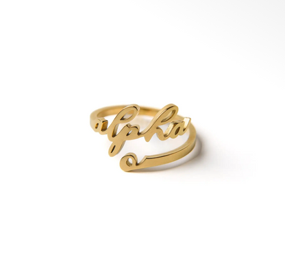 Sorority Romantic Script Adjustable Ring: Alpha O