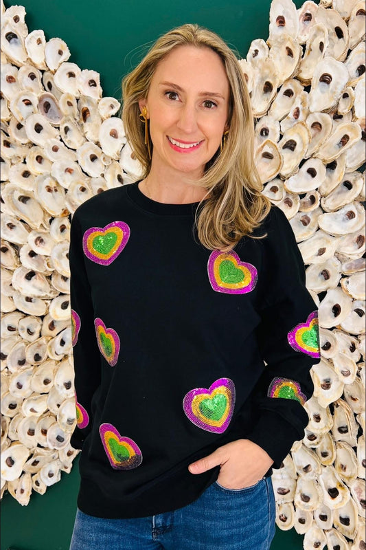 Mardi Gras sequins heart sweatshirt
