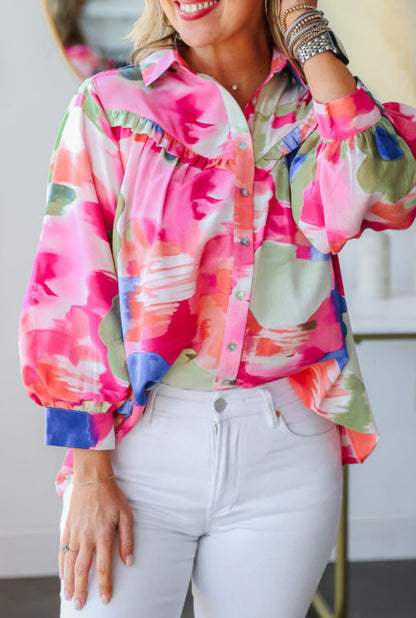 CLEARANCE: The Cassidy button down abstract blouse