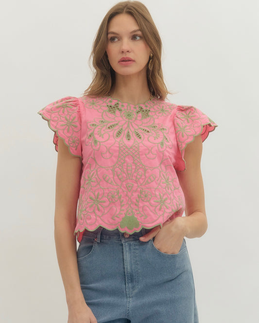 Entro embroidered blouse Pink/Green