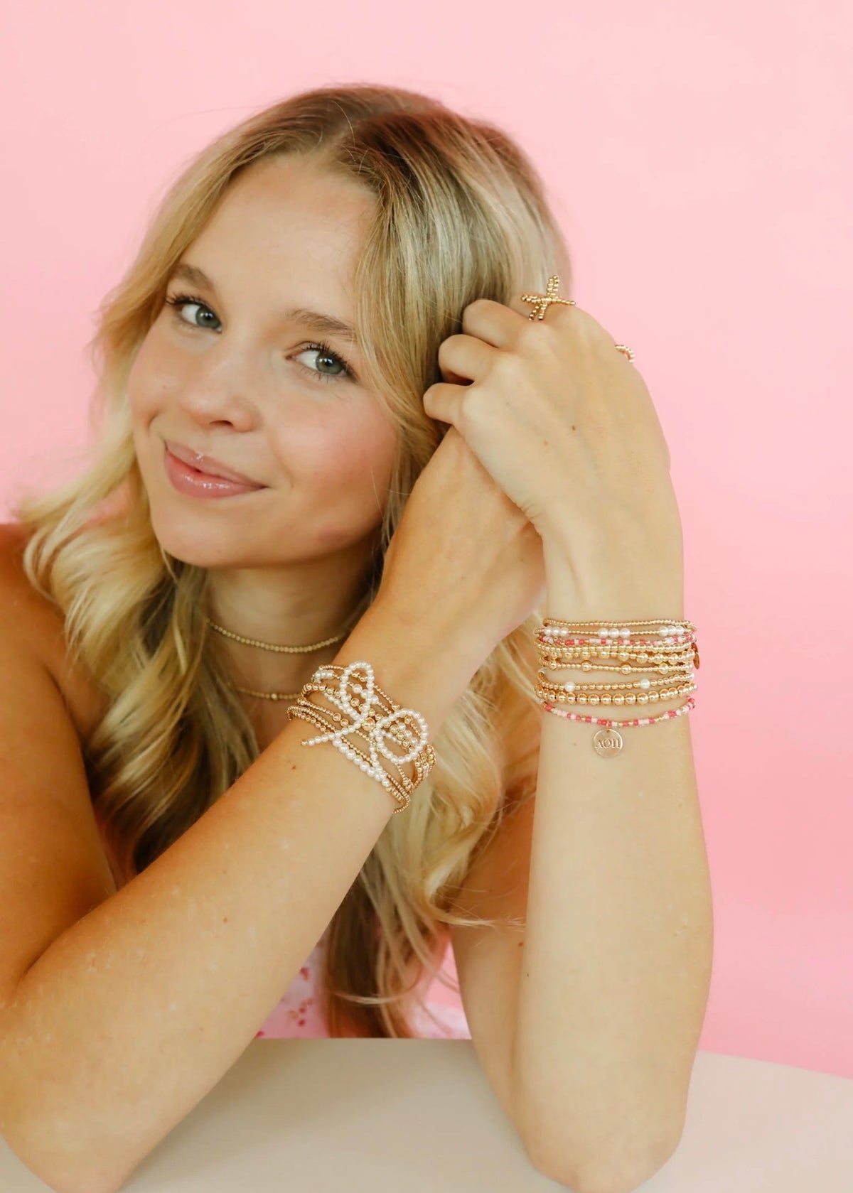 Beaded Blondes sprinkle bracelet with sorority charm : alpha omicron pi ￼