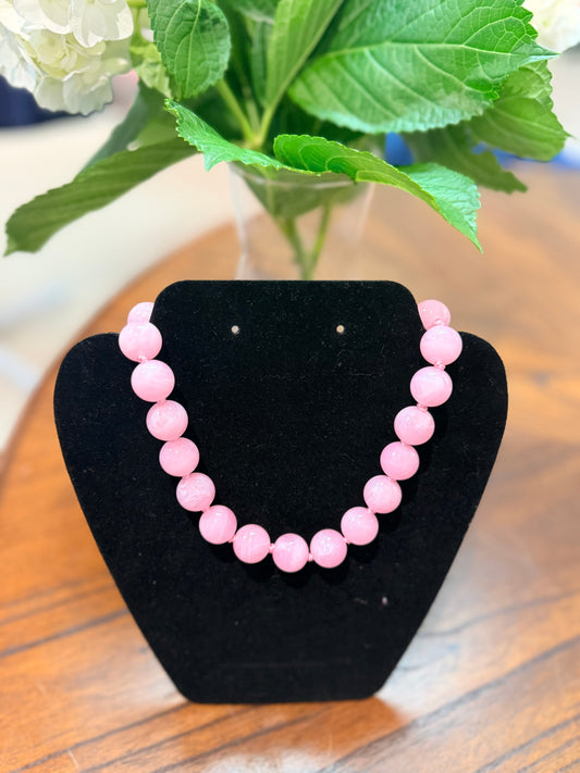 Mabry Chunky Beaded Necklace- Light Pink