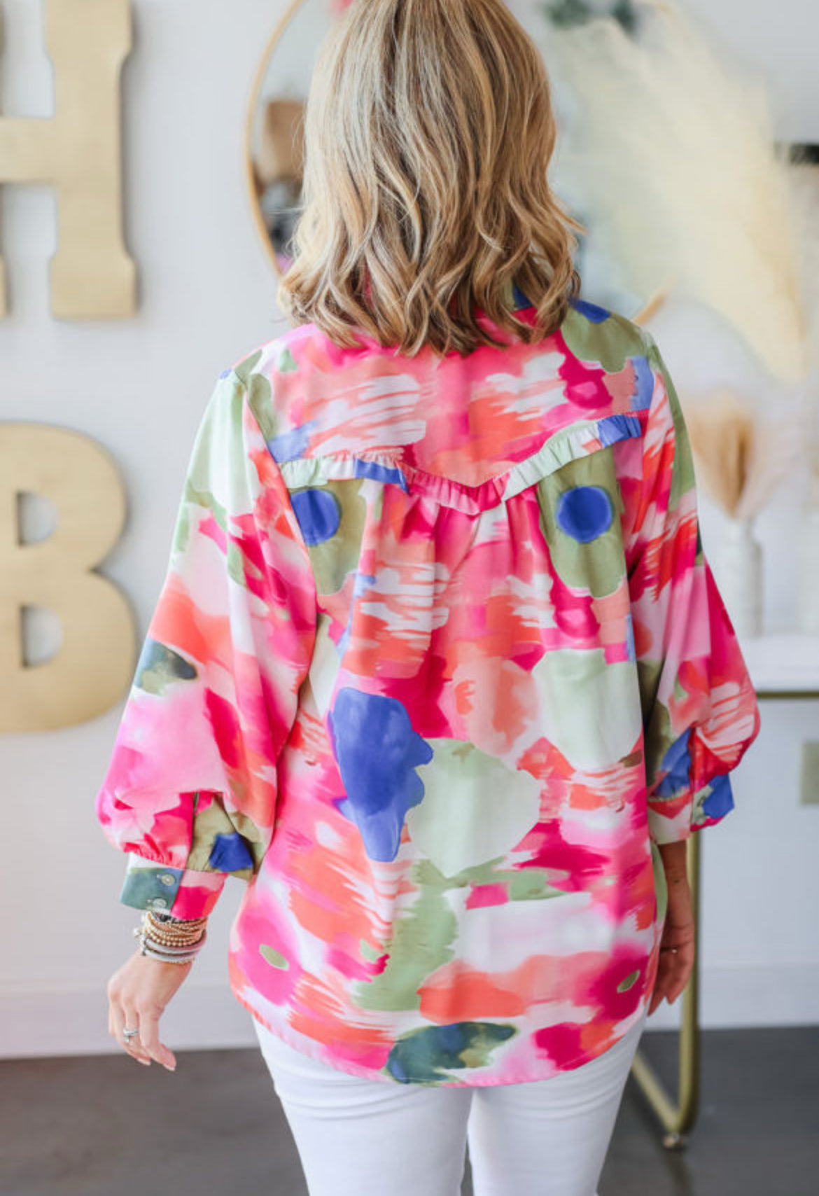 CLEARANCE: The Cassidy button down abstract blouse