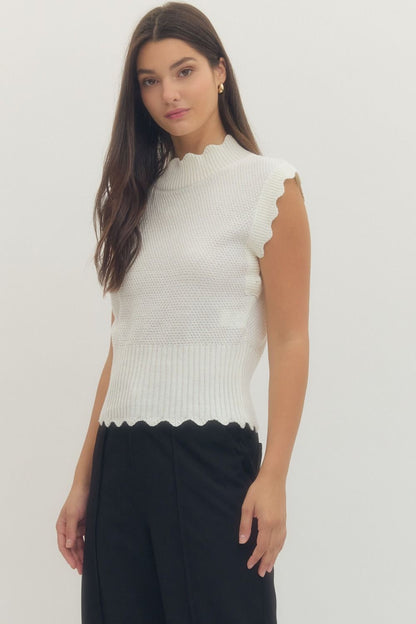 Entro - Scallop Trim Ribbed Waist Top / OFF WHITE