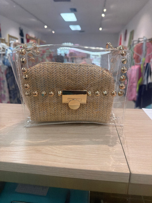 Clear purse with gold studded detail