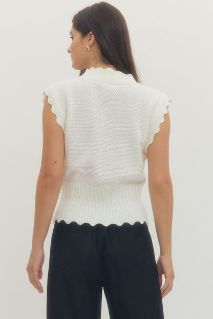 Entro - Scallop Trim Ribbed Waist Top / OFF WHITE
