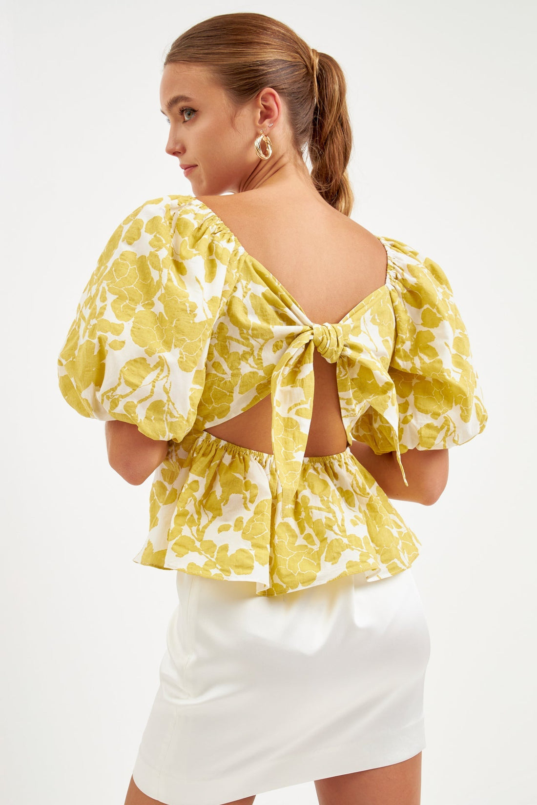 La’Ven Floral Tied Back Top / Chartreuse CLEARANCE