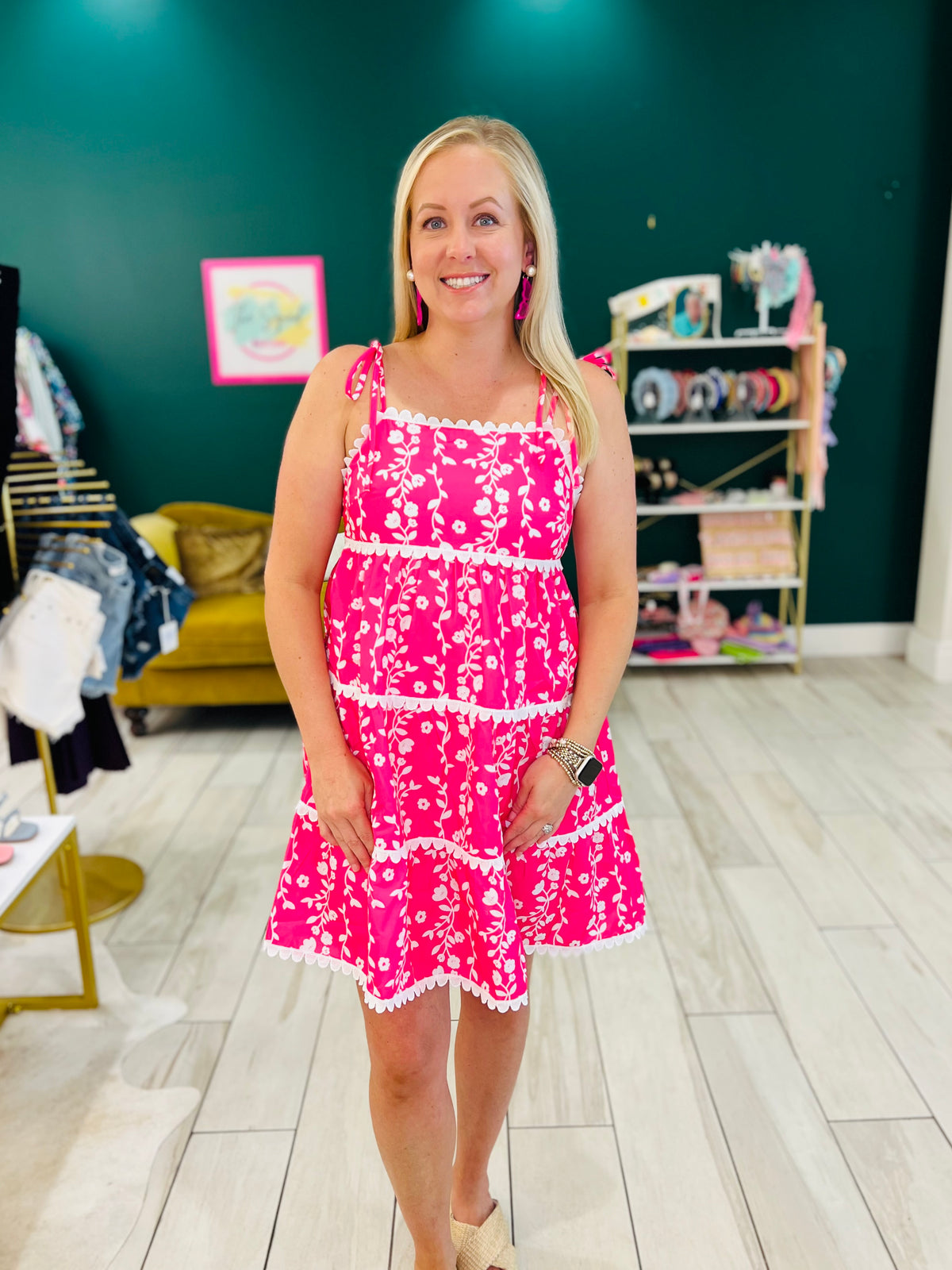 CLEARANCE: Pink Ric Rac tie shoulder dress