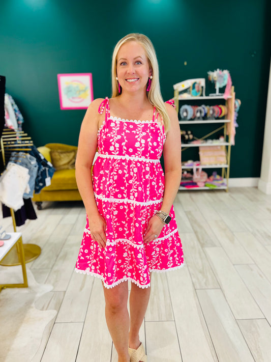 CLEARANCE: Pink Ric Rac tie shoulder dress