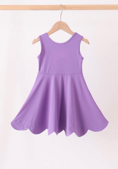 Girls Purple Scalloped Athletic Dress