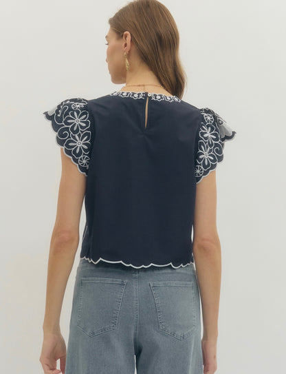 Entro embroidered blouse - navy/white