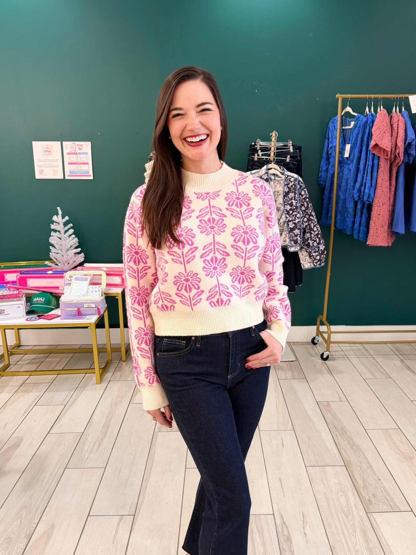FLORAL PATTERN KNIT SWEATER