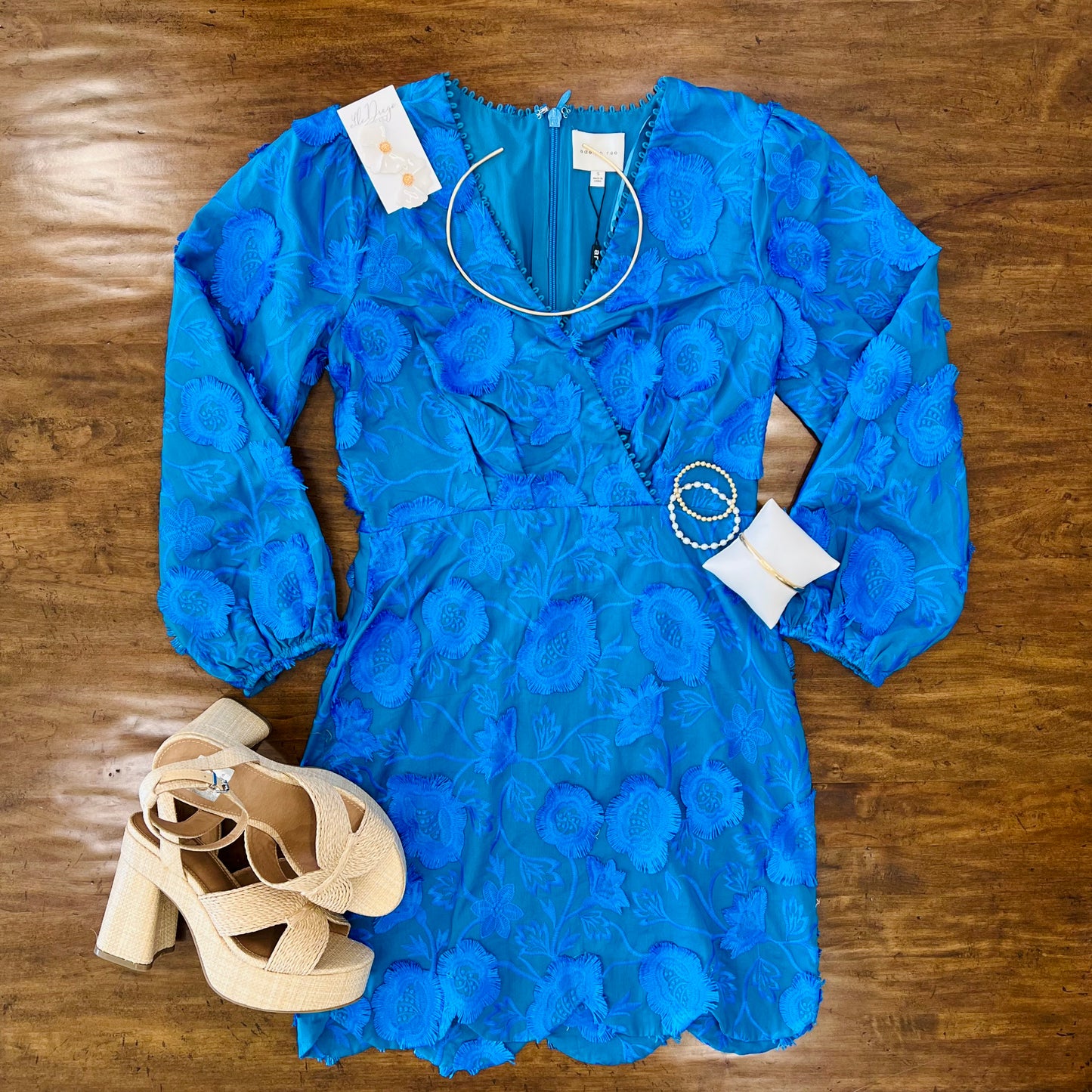 Adelyn Rae: Danica 3D Embroidered Scalloped Mini Dress: Blue