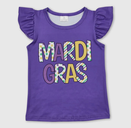Purple ruffle sleeve Mardi Gras Youth tee