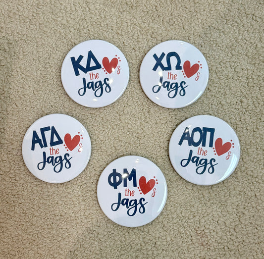 Sorority hearts the Jags button pin : Chi omega