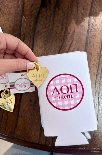 Sorority & Mom Can Coolers - Gingham Design: Slim / Alpha Omicron Pi