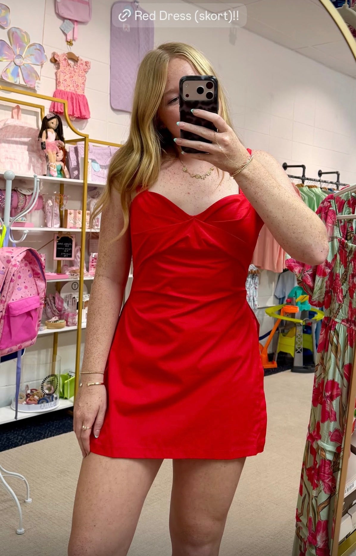 Front Twist Poplin Romper w/ overlay skirt : RED