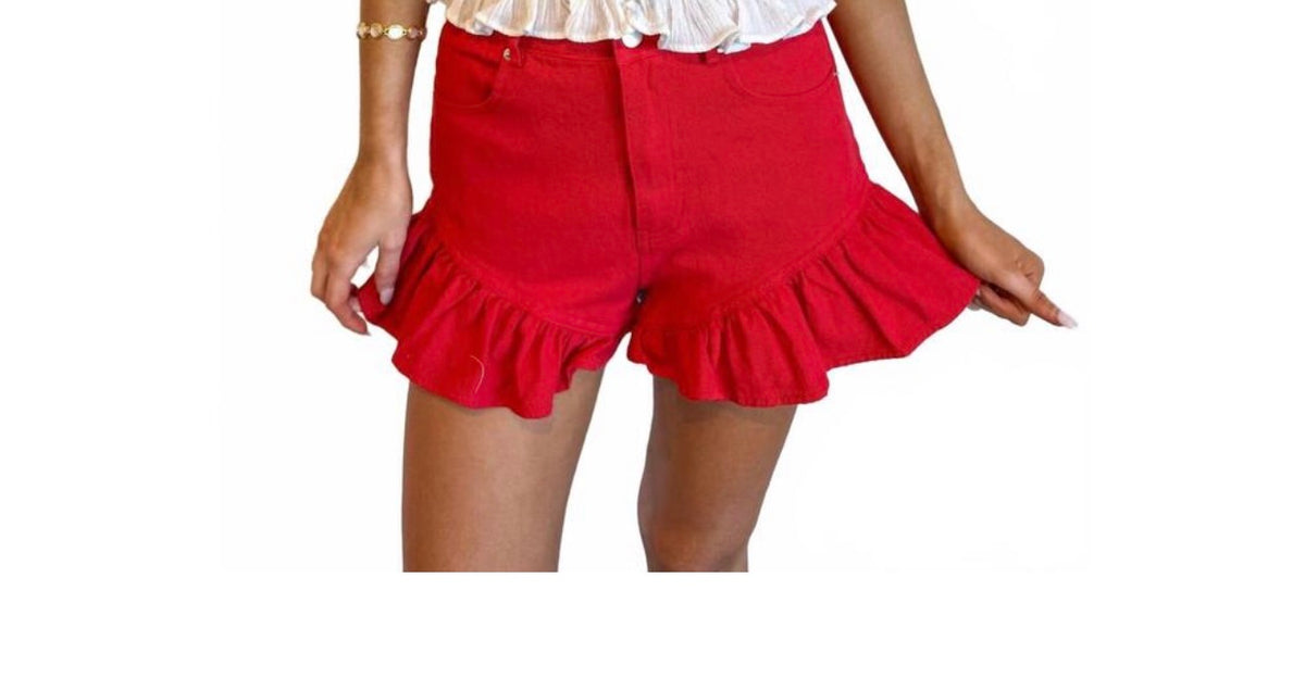 Red Ruffle Denim Shorts