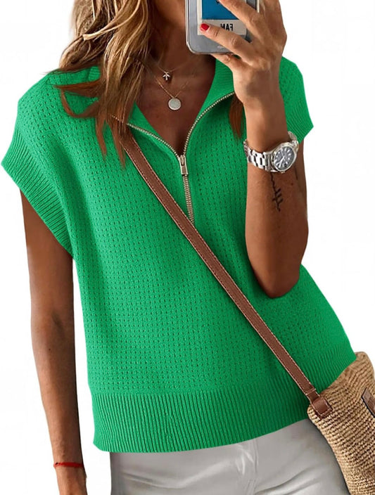 Lightweight half zip cropped sweater - Green