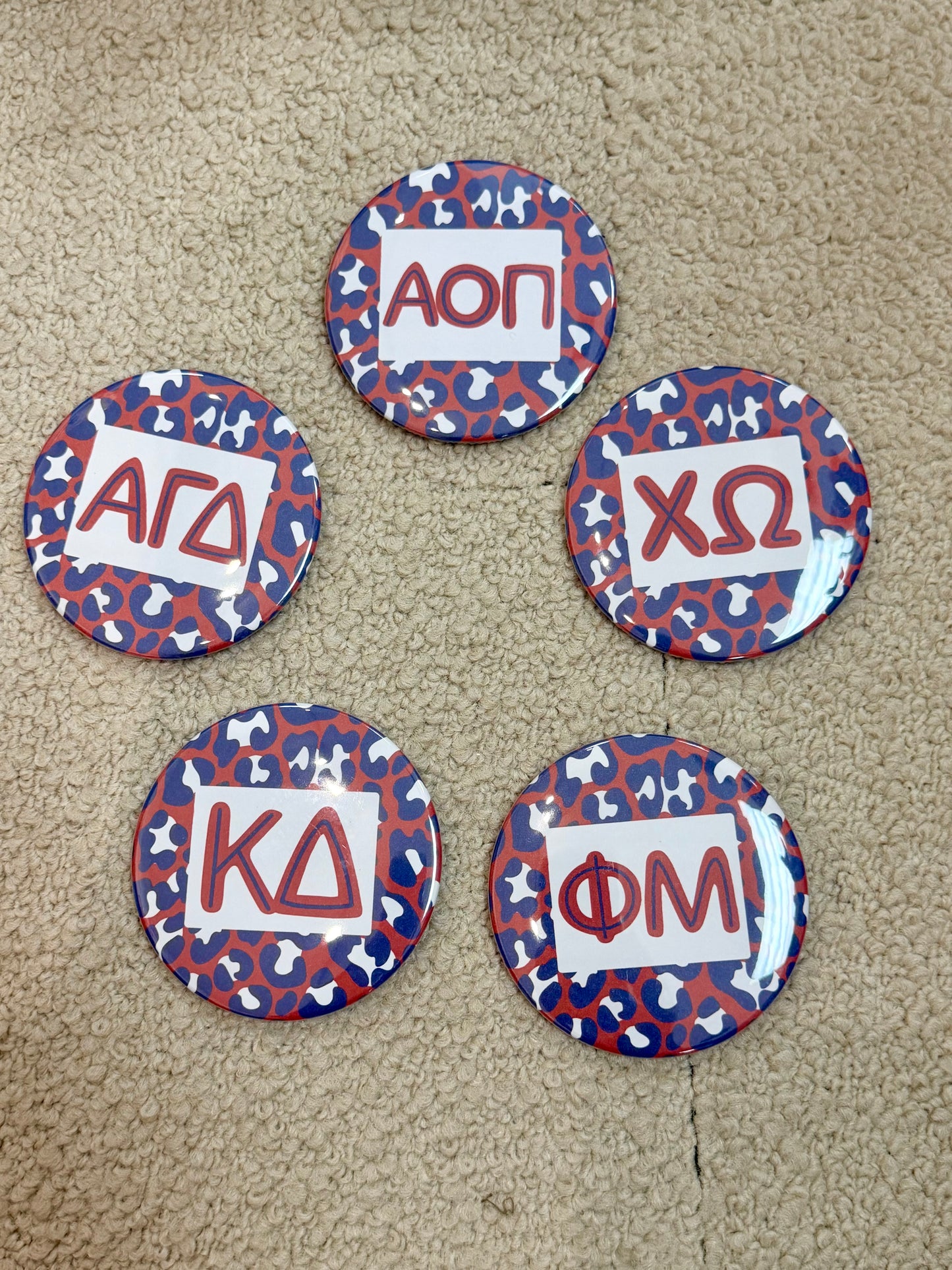Custom Jag print sorority button pin: alpha gamma delta