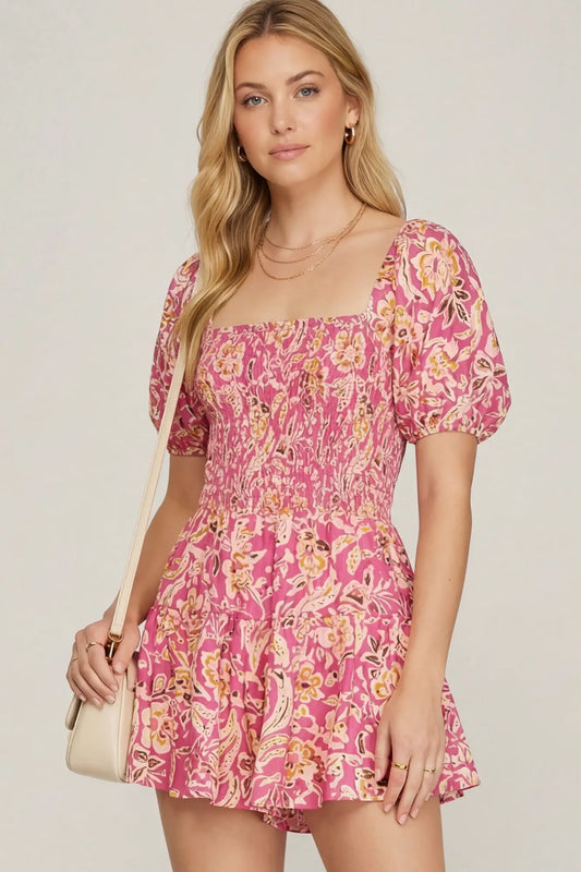 Flowy Square Neck Smocked Romper